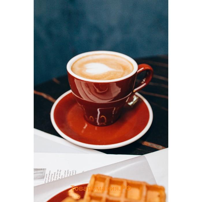 Кофейная пара Magistro Coffee time, 2 предмета: чашка 280 мл, блюдце d=15.5 см, фарфор, коричневая