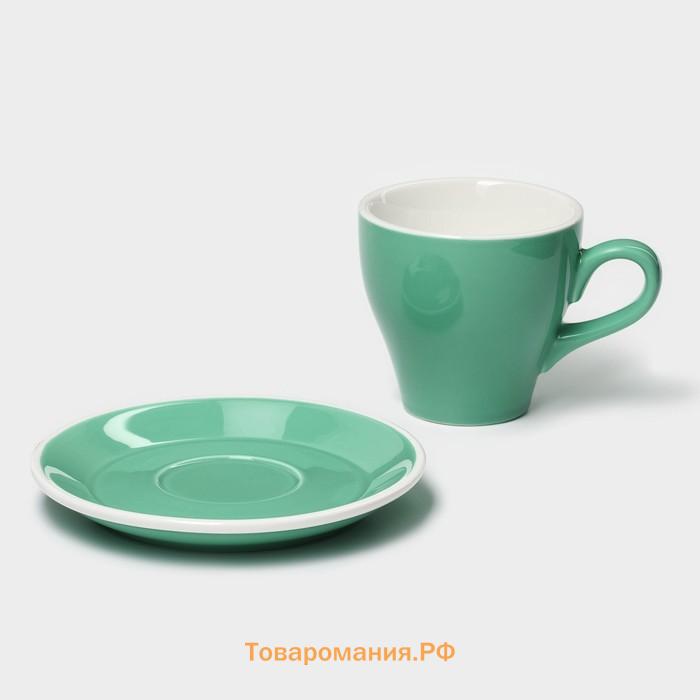 Кофейная пара фарфоровая Magistro Coffee time, 2 предмета: чашка 280 мл, блюдце d=15.5 см, бирюзовая