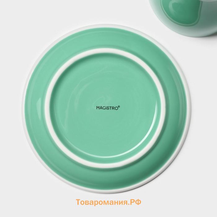 Кофейная пара фарфоровая Magistro Coffee time, 2 предмета: чашка 280 мл, блюдце d=15.5 см, бирюзовая