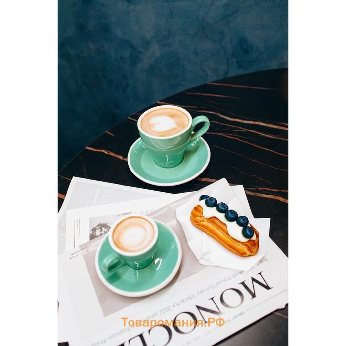 Кофейная пара фарфоровая Magistro Coffee time, 2 предмета: чашка 280 мл, блюдце d=15.5 см, бирюзовая
