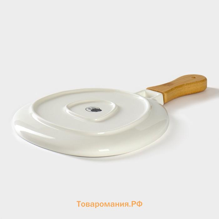 Блюдо для подачи с бамбуковой ручкой BellaTenero, 30×19.5 см, фарфор, белое