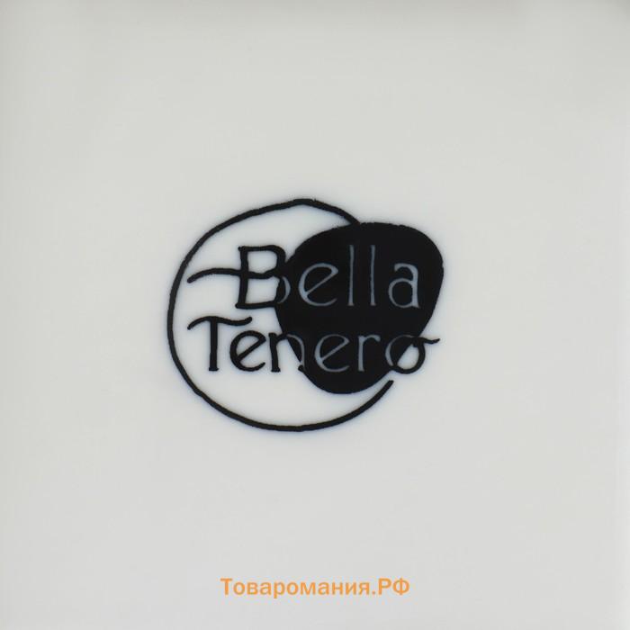 Блюдо для подачи с бамбуковой ручкой BellaTenero, 30×19.5 см, фарфор, белое