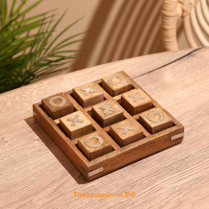 Игра настольная «Крестики-нолики», 17×17 см, манговое дерево, сталь