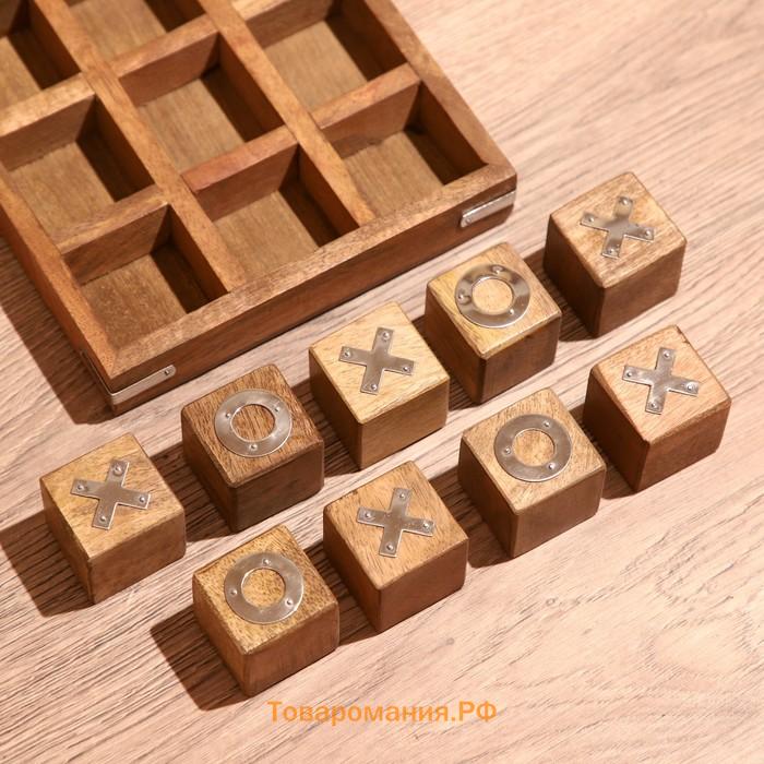 Игра настольная «Крестики-нолики», 17×17 см, манговое дерево, сталь