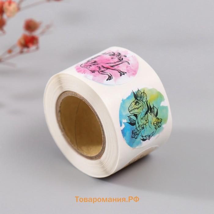 Наклейка бумага «Динозавры», d=2.5 см, 252 шт. в рулоне