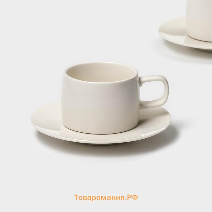 Набор кофейный Magistro Whitewarm, 4 предмета: чашка 250 мл, блюдце d=15.5 см, фарфор