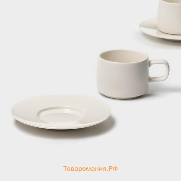 Набор кофейный Magistro Whitewarm, 4 предмета: чашка 250 мл, блюдце d=15.5 см, фарфор