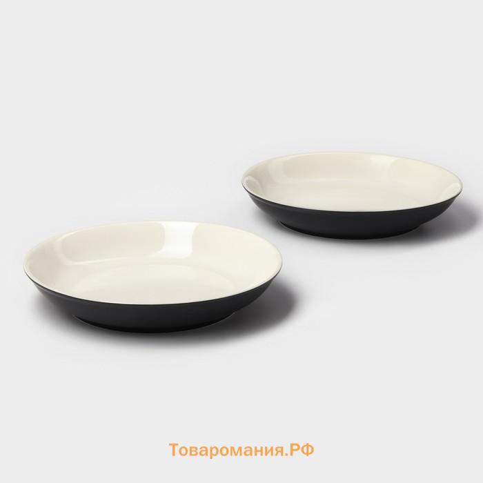 Тарелки Magistro Matt black, 950 мл, 23.5×4 см, набор 2 шт., фарфор, белые, чёрные