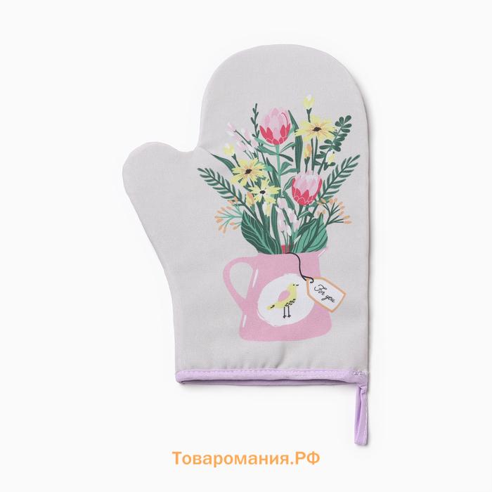 Варежка-прихватка  "Букет" 20х28 см, 35% хл, 65% пэ, ватин 250 г/м2