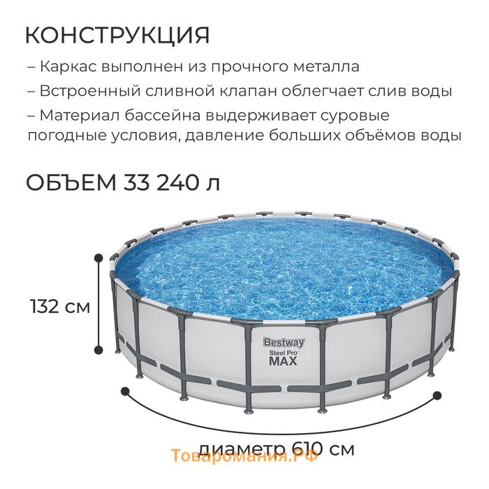 Бассейн каркасный Bestway Steel Pro Max 561FM, 610×132 см, фильтр-насос, лестница, тент, круглый
