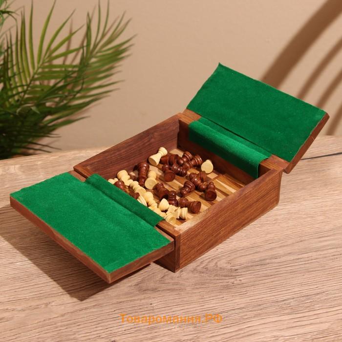 Игра настольная 2 в 1, шахматы, бэкгэммон, 15.5×15.5×5 см, дерево шишам