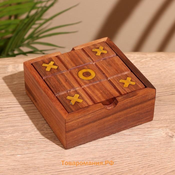 Игра настольная 2 в 1, крестики-нолики, солитёр, 11.5×11.5×5 см, дерево шишам