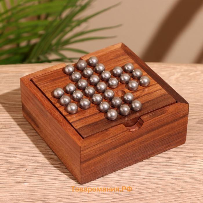 Игра настольная 2 в 1, крестики-нолики, солитёр, 11.5×11.5×5 см, дерево шишам