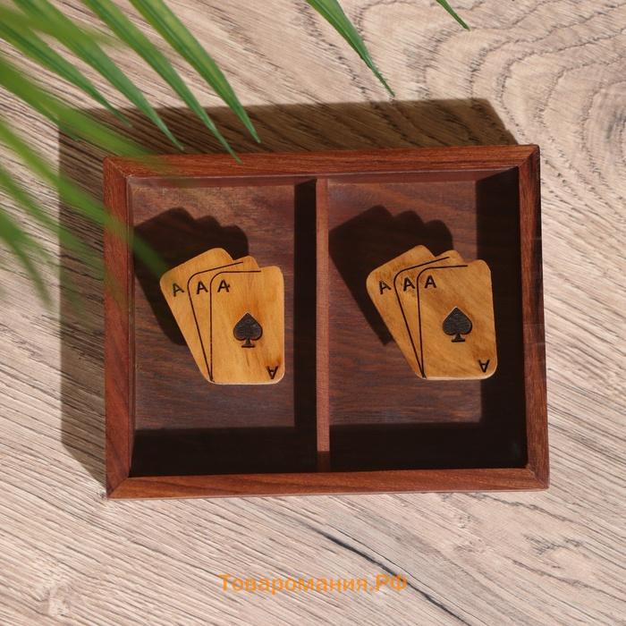 Шкатулка для игральных карт на 2 колоды, 15.5×12×3.5 см, дерево шишам