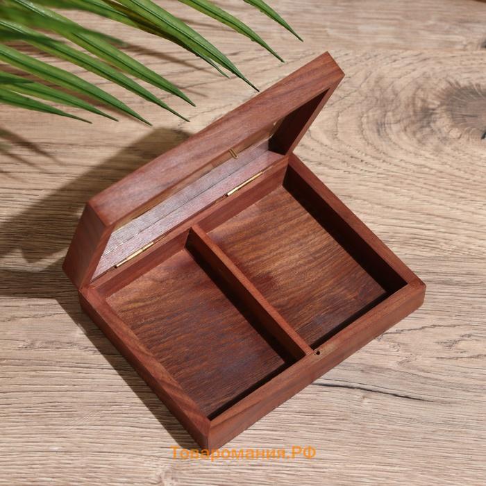 Шкатулка для игральных карт на 2 колоды, 15.5×12×3.5 см, дерево шишам