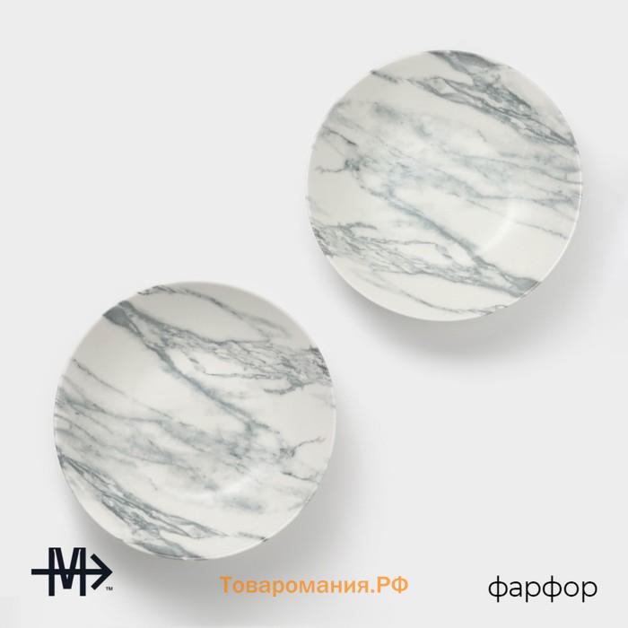 Тарелки глубокие Magistro Real Marble, 800 мл, 21×4.7 см, набор 2 шт., фарфор, белые