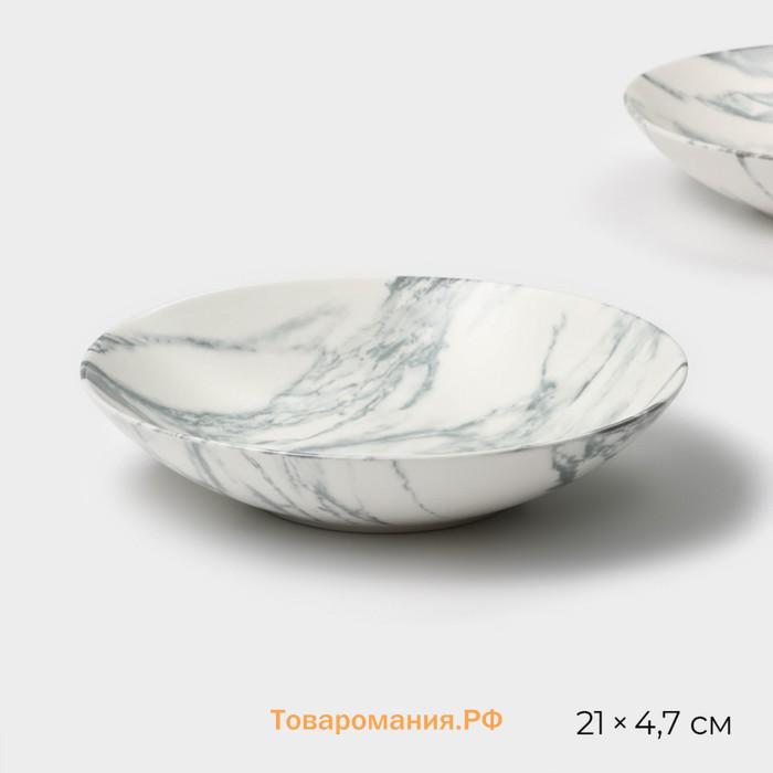 Тарелки глубокие Magistro Real Marble, 800 мл, 21×4.7 см, набор 2 шт., фарфор, белые