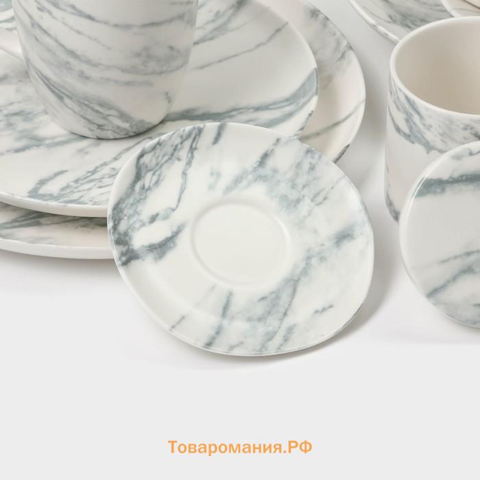 Набор чайный Magistro Real Marble, 4 предмета: 2 чашки 120 мл, 2 блюдца d=12.5 см, фарфор
