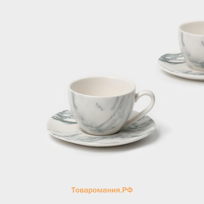 Набор чайный Magistro Real Marble, 4 предмета: 2 чашки 120 мл, 2 блюдца d=12.5 см, фарфор