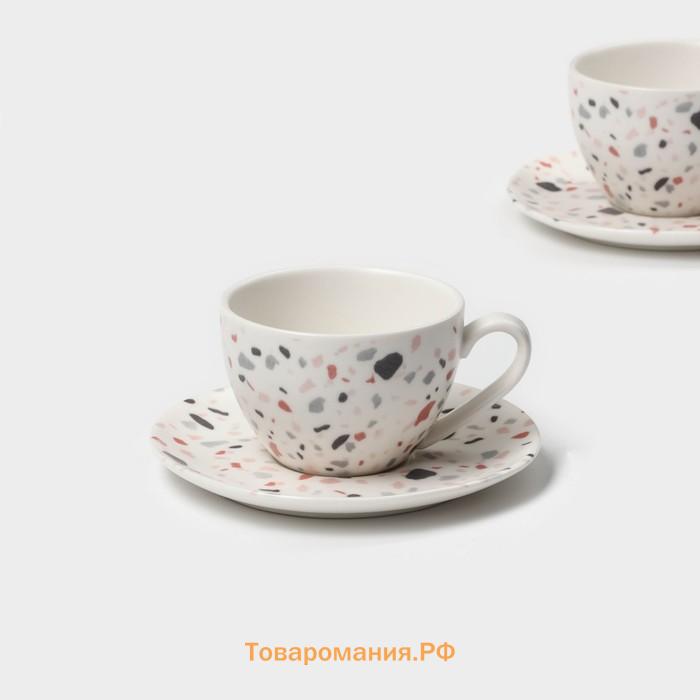 Набор чайный Magistro Terazzo, 4 предмета: 2 чашки 150 мл, 2 блюдца d=12.5 см, фарфор