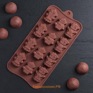 Форма для шоколада  «Роботы», силикон, 21×11×1.5 см, 12 ячеек, коричневая