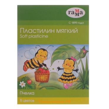 Пластилин мягкий (восковой), 8 цветов, 120 г, Гамма "Пчелка", со стеком