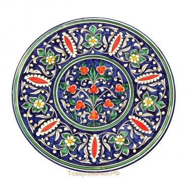 Тортовница Риштанская Керамика "Цветы", 31 см, синяя