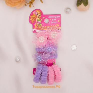 Резинка для волос "Краса" (набор 8 шт) цветок, розовый сиреневый