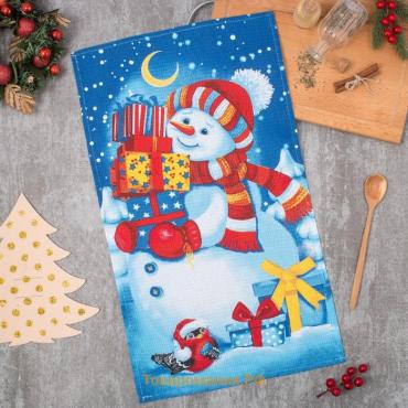 Кухонное полотенце «. Снеговик», 35×60 см, 100% хлопок, вафельное полотно 162 г/м²