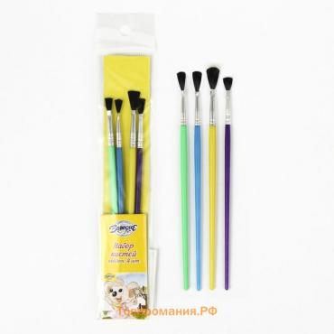 Набор кистей нейлон, 4 штуки, плоские, с пластиковыми, цветными ручками
