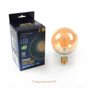 Лампа светодиодная Uniel Vintage, G95, E27, 6 Вт, 230 В, шар, золотистая колба