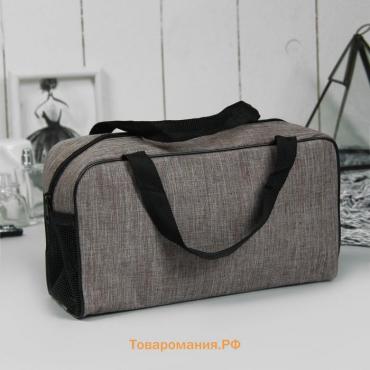 Косметичка-сумка на молнии, большая, с ручками, сеткой, серая