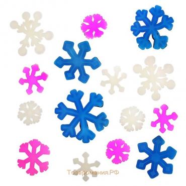 Наклейка на стекло "Снежинки угловатые" (набор 15 шт) 24х24 см, розовый синий прозрачный