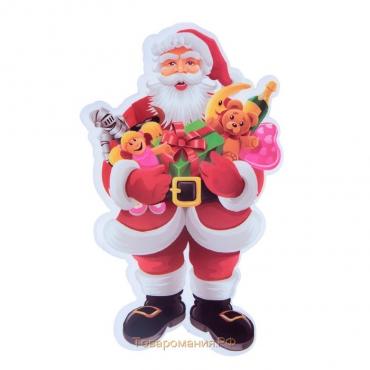 Наклейка на стекло "Дед Мороз с игрушками" 11х17,5 см, красный