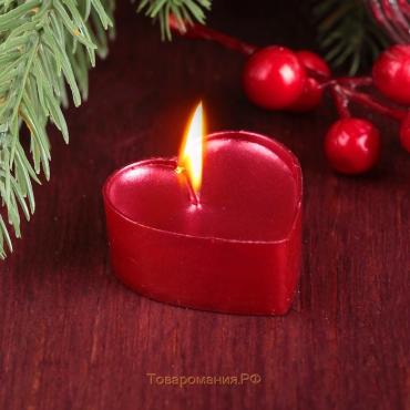 Набор свечей в гильзе  "Сердце", 12 шт, рубиновый металлик