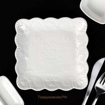 Тарелка квадратная  «Сьюзен», 15×15 см, фарфор, белая