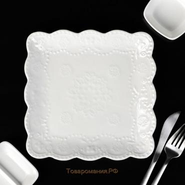 Тарелка квадратная  «Сьюзен», 20×20 см, фарфор, белая