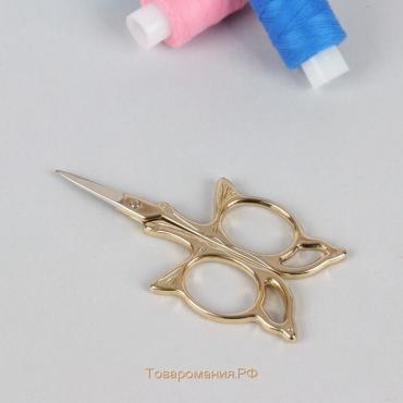Ножницы для рукоделия «Бабочка», скошенное лезвие, 3,5", 9 см, цвет золотой