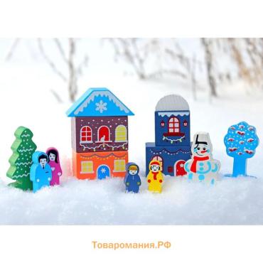 Конструктор деревянный «Цветной городок Новогодний», 14 деталей