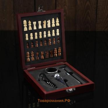 Набор для вина , 4 предмета: термометр, кольцо, открывашка, пробка, шахматы в комплекте
