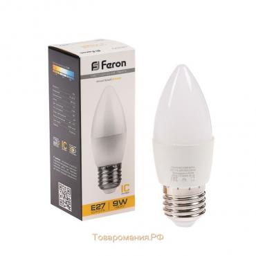 Лампа светодиодная FERON, "Свеча", Е27, 9 Вт, 230 В, 2700 К