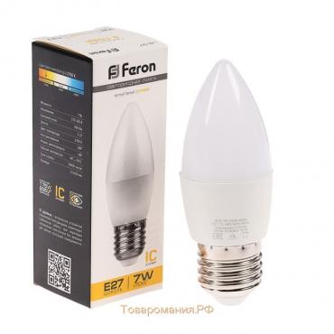 Лампа светодиодная FERON, "Свеча", Е27, 7 Вт, 230 В, 2700 К