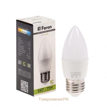 Лампа светодиодная FERON, "Свеча", Е27, 7 Вт, 230 В, 4000 К