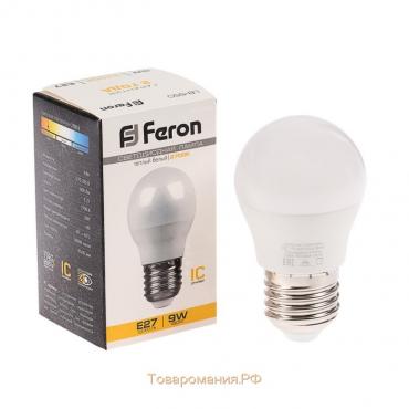 Лампа светодиодная FERON, "Шар", Е27, 9 Вт, 230 В, 2700 К