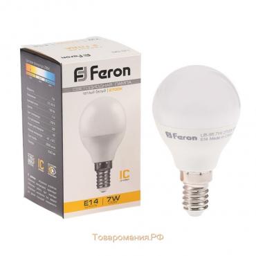 Лампа светодиодная FERON, G45, 7 Вт, Е14, 2700 К, теплый белый