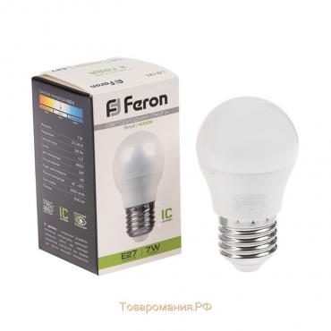 Лампа светодиодная FERON LB-95, G45, E27, 7 Вт, 230 В, 4000 К, 580 Лм, 220°, 82 х 45 мм