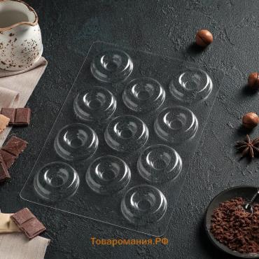 Форма для конфет и шоколада «Пончик», 27×18 см, 11 ячеек, прозрачная