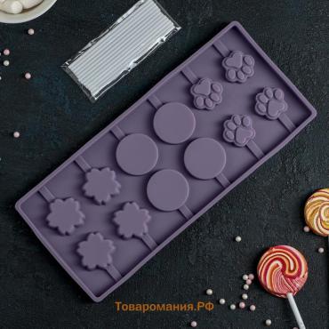 Форма для леденцов  «Вкусная сладость», силикон, 26.5×11.5 см, 12 ячеек (d=3.5 см), с палочками, МИКС