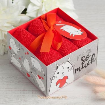 Набор махровых полотенец "Love you so mush" 30х30 см - 3 шт, хлопок 340гр/м2