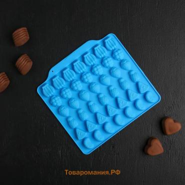 Форма для мармелада  «Фруктовый бум», силикон, 18.5×17.5 см, 42 ячейки (2.2×2.2 см), розовая